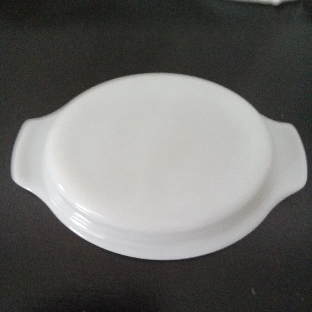 Vintage White Milk Glass Oval Casserole Replacement Lid with Tab Handles 9.25in